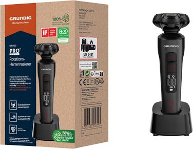 Чоловіча бритва Grundig ProClub MS 9130, датчик BeardCare, пластик зовнішнього корпусу, виготовлений на 61 з переробленого пластику, титанові леза, мокрі та сухі, тример для довгого волосся, матовий чорний/червоний