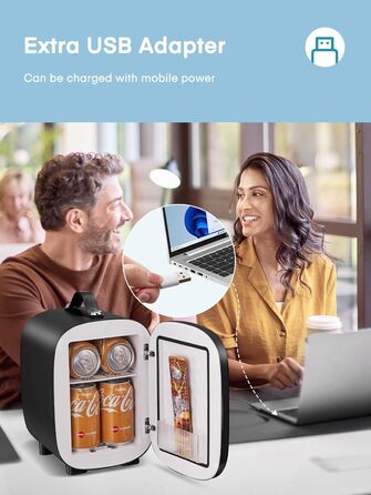 Міні холодильник FOHERE 5 літрів / 6 банок, USB живлення, 220V AC/12V DC, для напоїв та косметики, білий (чорний)