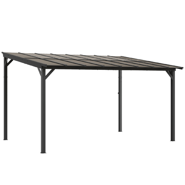 Навіс для тераси приблизно 3 x 4,3 м, окремо стоячий, з похилим дахом з полікарбонату, кріплення до стіни, темно-сірий