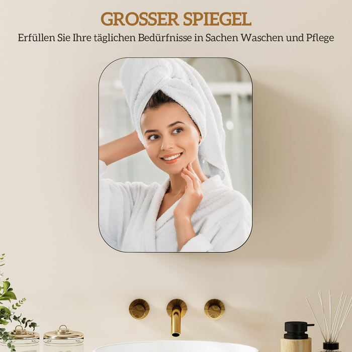 Дзеркальна шафка для ванної кімнати, шафка для ванної з дзеркалом, регульована полиця, 40,2 x 10,2 x 50,9 см, чорний