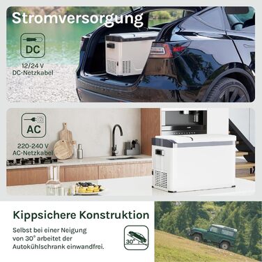 Автомобільний холодильник WOLTU 30л, електричний 12/230V, двозонний, для авто, пляжу, пікніка - білий + адаптер