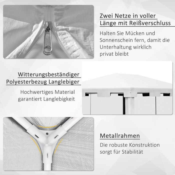 Намет-пергола садовий 3х3 м, вологостійкий, складаний, розміри 395x295x255 см, білий