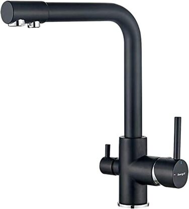 Змішувач для раковини для фільтра для води, 3-х ходовий змішувач для кухні з високим виливом 317 мм, чорний, 22109B