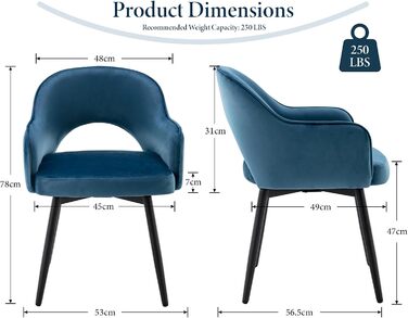 Елегантні крісла для обідньої зони 2 шт. з велюру, поворотні, 360°, з підлокітниками, блакитні (53x58x78 см)