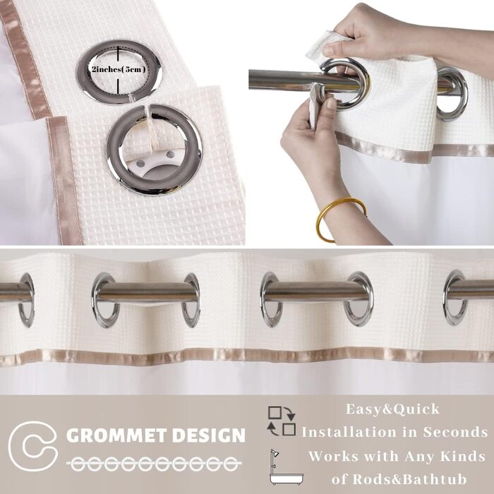 Тканинна шторка для душу з магнітами Snap Liner, 180x200 см (Бежева, H181.3 x B165.1 см, 1 шт.)