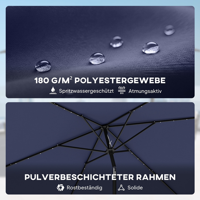 Сонячний парасоль з LED-підсвіткою, приблизно 300 x 200 см, регульований, балконний парасоль з ручним механізмом, захисний чохол, захист від УФ-променів, поворотний, темно-синій