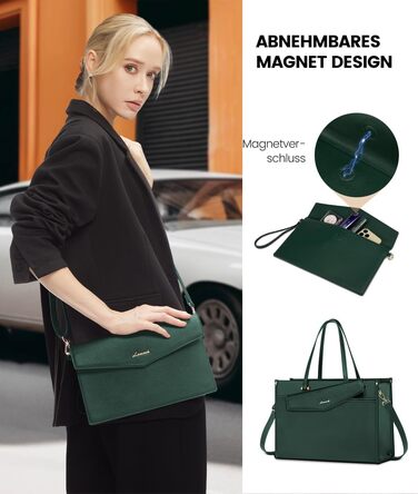 Сумка для ноутбука LOVEVOOK для жінок, 15.6 дюймів, шкіряна, водонепроникна, сумка-шоппер, ділова, для навчання, чорна, бежева, коричнева, темно-зелена