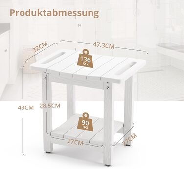 Лавка для душу LUE BONA HDPS з підставкою для гоління ніг, водонепроникний стілець для ванної кімнати, стійкий до погодних умов, з антиковзким покриттям та ручками, для внутрішнього та зовнішнього використання (білий)