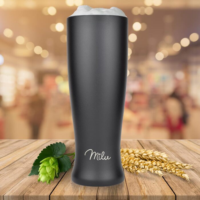 Термокухоль для пива Milu Weizenbierglas з нержавіючої сталі з кришкою, 500 мл, чорний - подарунок для чоловіків