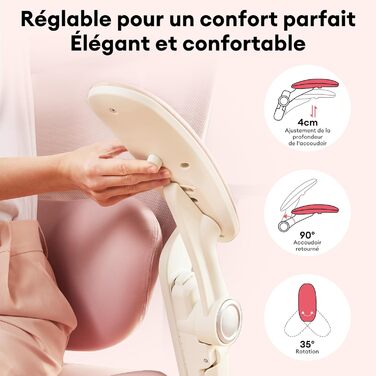 Ергономічне крісло для жінок Musso E80 Muse FemmePosture™ - регулювання нахилу 135°, 3D-підтримка попереку, 17см 4D-підголівник, висувна підніжка, регулювання глибини та висоти сидіння, регульовані підлокітники (Рожевий)