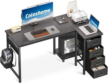 Комп'ютерний кутовий стіл Coleshome 100x70 см з 4 шухлядами, білий. Регульований стіл для офісу, кабінету, спальні. Розміри: 100x70 см, 120x70 см (чорний)