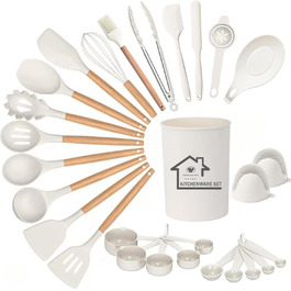 Набір кухонних аксесуарів з силікону, 28 предметів: лопатки, шпателі, мішалки та інше. Сумісний з антипригарним посудом.