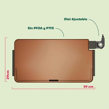 Електрична гриль-плита BELLA XL з керамічно-титановою поверхнею, для приготування 15 яєць одночасно, з антипригарним покриттям Healthy-Eco, легко миється, велика вмикаючася поверхня для приготування, 30,5 x 56 см, колір: мідний/чорний