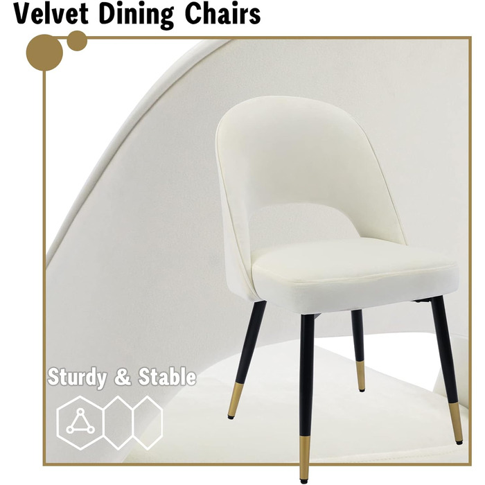 Набір з 2-х м'яких крісел з велюру для вітальні/кухні. Сучасний дизайн, без підлокітників, металеві ніжки (Бежевий)