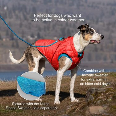 Куртка для собак Kurgo Loft, що поєднується з шлейкою для собак, водонепроникна і світловідбиваюча, ідеально підходить для зими, Розмір L, чорнильно-синій / морське скло L чорнильно-синій / морське скло