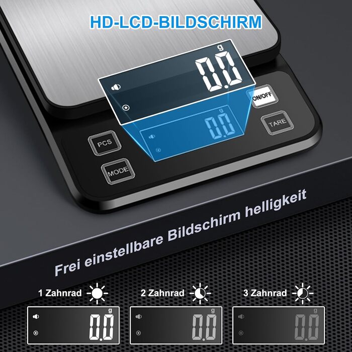 Кухонні ваги Diyife 10 кг, 0,1 г, з нержавіючої сталі, LCD-дисплеєм, функцією тарування та підрахунку, чорні