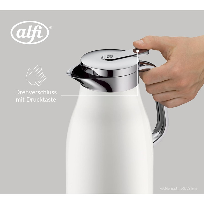 Термос Alfi SKYLINE 1,5л з нержавіючої сталі, білий матовий, з термоізоляцією та скляною вставкою