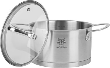 Нержавіюча каструля Karl Hausmann 3.6L, Ø 20 см - каструля для індукційних плит та всіх типів плит з кришкою, суповий та паста-топ, нержавіюча сталь