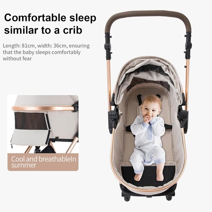 Дитяча коляска Shineey 3 в 1, Buggy, комбінована коляска з великою люлькою, алюмінієвий каркас (D2 BLACK)