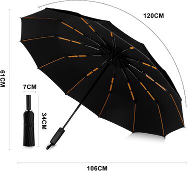 Парасолька MSIHEY Stormproof 12 ребер, автоматичний, складний, легкий, для чоловіків і жінок, чорний