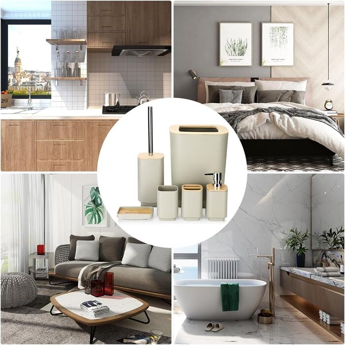 Набір аксесуарів для ванної кімнати JOTOM з бамбука (6 шт.) - сучасний дизайн