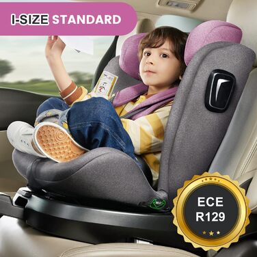 Дитяче автокрісло, що обертається на 360 Jovikids, з ISOFIX, i-Size (ECE R129) Дитяче автокрісло групи 01/2/3 Автокрісло, звернене проти напрямку руху, з функцією відкидання та знімним навісом (40-150 см, 0-36 кг, 0-12 років) (рожевий)