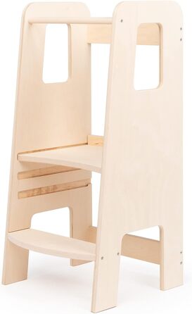 Стілець-лесенка Montessori Mobli: для малюків, регульовані сходинки, біле дерево (береза, натуральний колір)