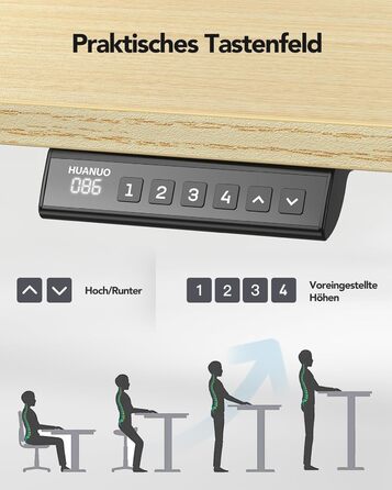 Регульований стіл-рама HUANUO з безщітковим мотором, вантажопідйомність 100 кг, для стільниць 110x200 см, чорний