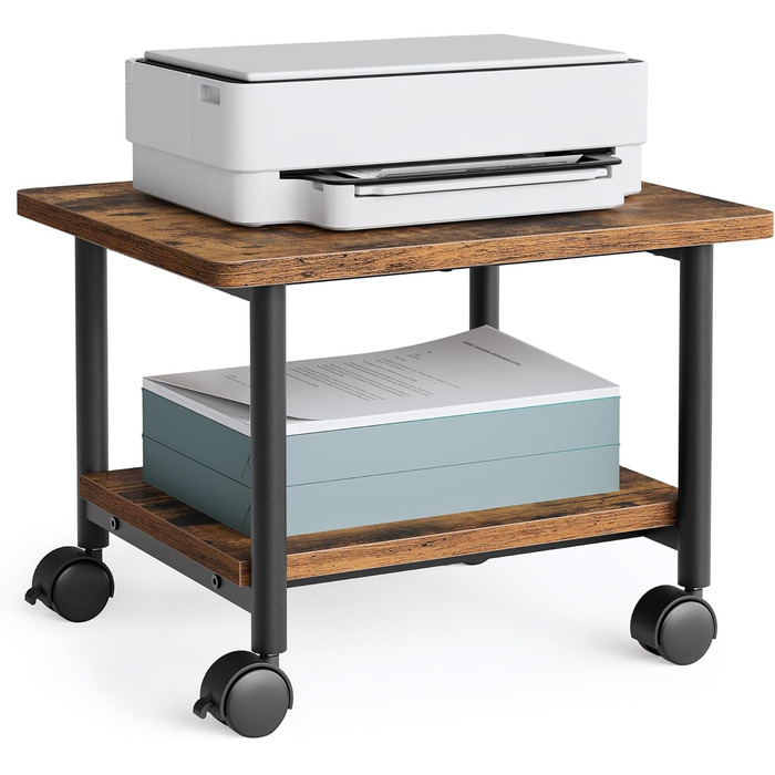 Столик для принтера VASAGLE на колесах, з полицею, для офісу та дому, індустріальний стиль, вінтажний колір, OPS002B01V1