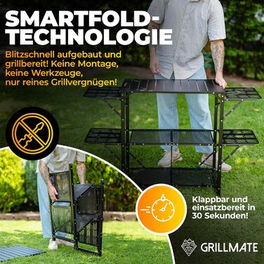 Зручний складаний гриль-стіл Outdoor для відпочинку на природі | Стіл для гриля, балкона, кемпінгу, саду | Складаний гриль-комплект з алюмінію, стійкий до корозії, витримує до 50 кг, з сумкою