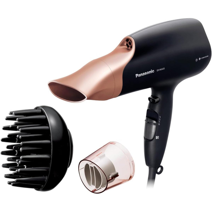 Фен Panasonic EH-NA65CN Nanoe з насадкою для дифузії, насадкою для швидкої сушки та укладки, 3 швидкості та 4 температурні режими, для блискучого волосся, 2000 Вт, ергономічний дизайн, рожеве золото
