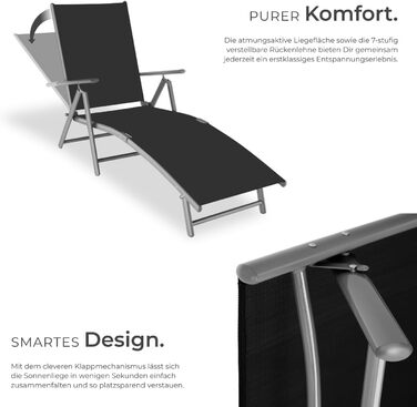 Шезлонг Tectake алюмінієвий, складний, з підлокітниками, регульована спинка, стійкий до погодних умов, для балкона, саду, тераси або кемпінгу - Сріблясто-сірий (Темно-сірий)