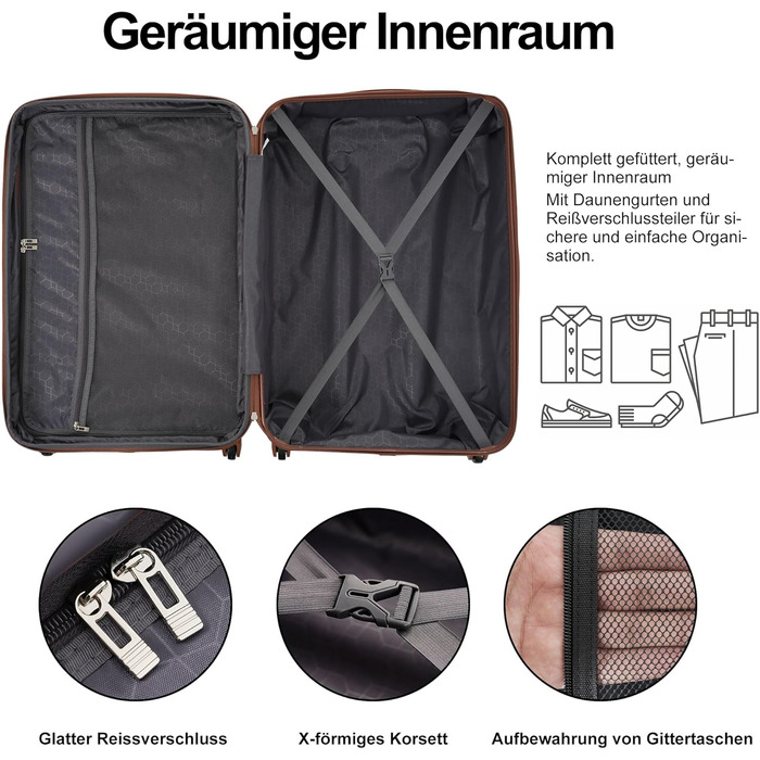 Набір валіз Merax 5 шт. (M-L-XL) з ABS, TSA-замком, розширення до 5 см, + сумка та органайзер для косметики (темно-зелений + коричневий)