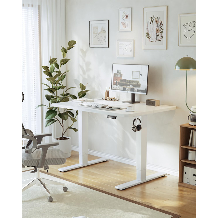 Електричний стіл JUMMICO 100x60 см з USB-зарядкою, білий - регульована висота, для офісу та дому