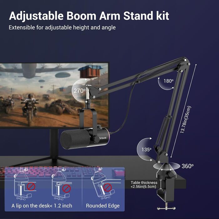 Мікрофон ігровий FDUCE з USB/XLR підключенням, RGB-підсвічуванням та регулюванням Gain для стрімінгу, запису подкастів та ігор (D30+)