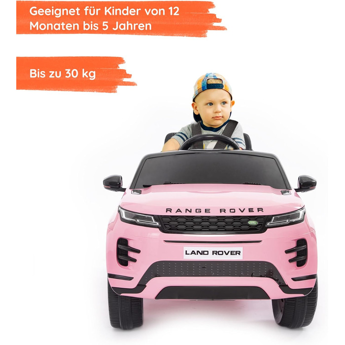 Дитячий електромобіль Range Rover Evoque, ліцензійний, 12V, MP4, шкіряне сидіння, рожевий