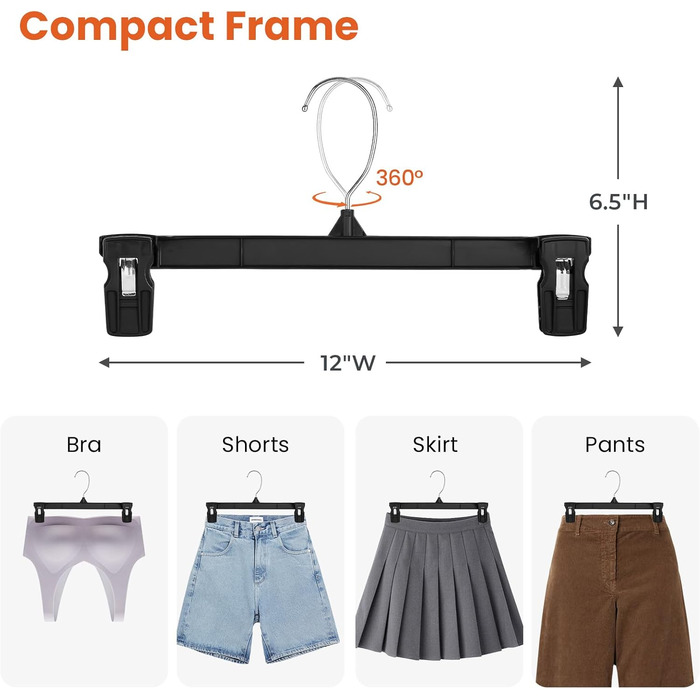 Набір вішалок для одягу House Day, 30,5 см, чорний, 25 шт. з полірованими поворотними гачками та прищепками для штанів