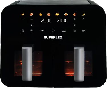 Цифрова фритюрниця SUPERLEX 7 л XXL, фритюрниця 10 програм, без олії, 1600 Вт (9 л чорна)