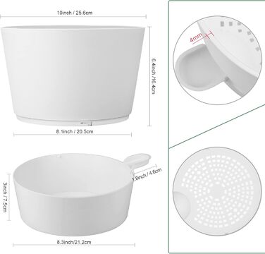 Набір з 2 горщиків для квітів 25.4 см, пластик, з системою поливу, для дому, балкону, саду, сукулентів, кактусів (зелений, білий)