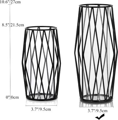 Ваза для пампасної трави, скляна ваза Ваза з високим дном з геометричною металевою підставкою, квітковий горщик в скандинавському стилі для прикраси столу, офісу, весільного прикраси, висотою 27 см (великий, чорний)