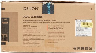 Denon AVC-X3800H 9.4-канальний AV-ресивер, підсилювач з Auro-3D, Dolby Atmos, DTS:X, 6-дюймовий 8K входи та 3 виходи, Bluetooth, AirPlay 2, HEOS Multiroom, Alexa Compatible, чорний