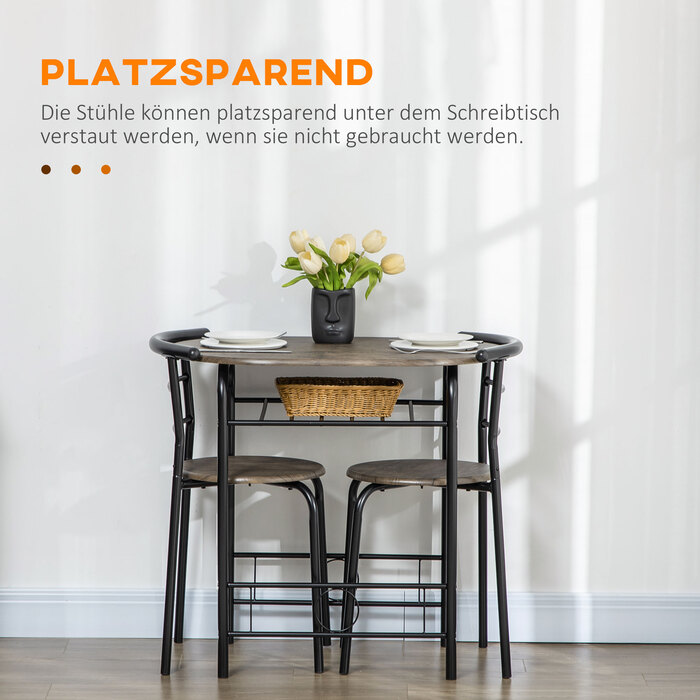 HOMCOM Bistro-Set обідній стіл/кухонний стіл з кріслами, 1 стіл, 2 крісла, 80 см x 53 см x 74,5 см, Чорний | Aosom