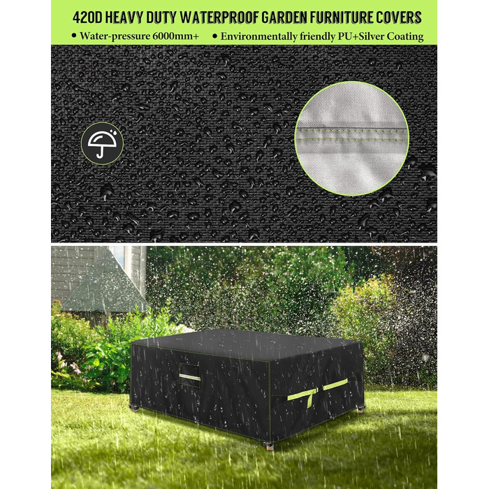 Накладка для садово-патіо меблів зимова, 420D Oxford, 250x150x90 см, водовідштовхуюча, UV-стійка, з вентиляційними отворами