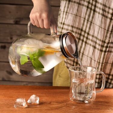 Скляна джезва для води з боросилікатного скла, 2 л, з нержавіючою кришкою