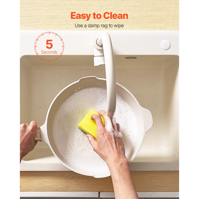 Набір каструль та сковорідок VEVOR з індукційним покриттям (17 предметів) з кришками, антипригарне покриття, для кухні, кемпінгу, приготування соусів та варіння (білий)