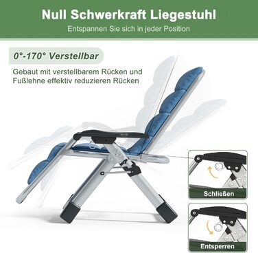 Скромний лежак 200 кг з підголівником, регульований, для дому, балкону, пляжу, басейну (льонові блакитний)