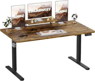 Регульований стіл 120x60 см з підставкою для монітора, електричний, ергономічний, стоячи/сидячи, (Вінтажний коричневий)