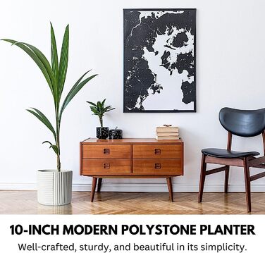 Горщик для квітів Fox & Fern Großer 30,5 см - великий кашпо з високоякісного полістоуну з 3D-текстурою та дренажним отвором; горщик 30,5 см для кімнатних рослин; великий горщик для дому (білий)