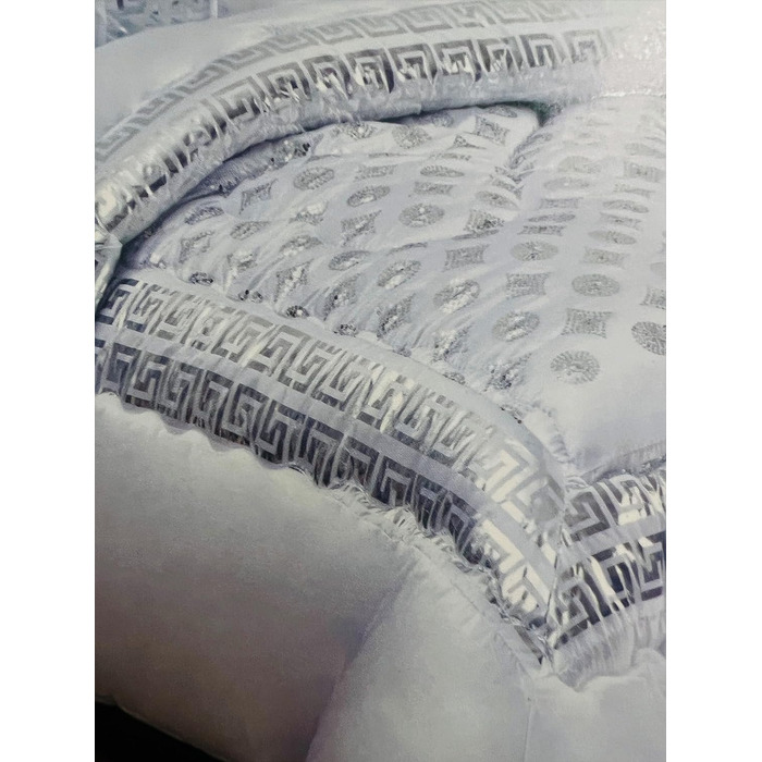 Розкішний комплект постільної білизни Cinar Meander з 3 предметів з панелями Вишите біло-сріблясте покривало 230x250 см для 2 осіб Двоспальне ліжко Покривало з 2 наволочками М'яка ковдра