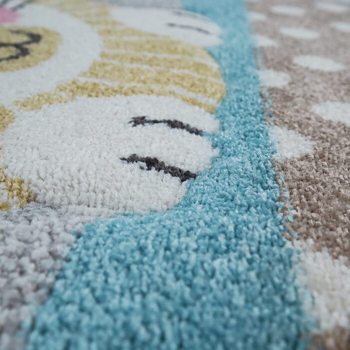 Домашній дитячий килим Paco, килимок для дитячої кімнати, ігровий килимок для хлопчиків і дівчаток, 3D контурний малюнок у вигляді тварин, сірий, жовто-коричневий, Розмір120x170 см (120 см круглої форми)